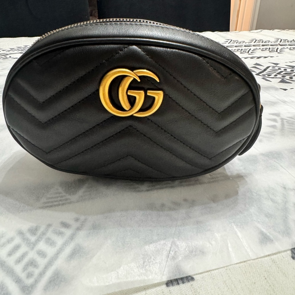 Authentic Gucci Black Belt Bag with Gold Logo